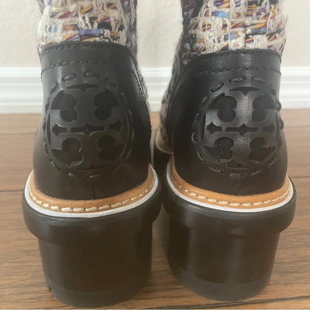 Tory Burch tweed combat boots fall boots winter boots lace up boots black bootie